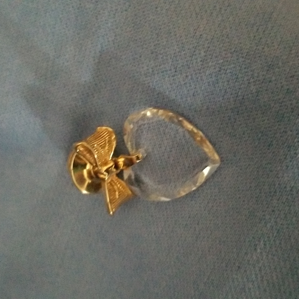 Crystal Heart and Bow Tack Pin EUC